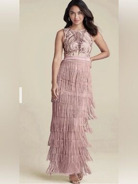 Venus Embroidered Fringe Long Dress Evening Gown Prom Wedding Formal Size 10